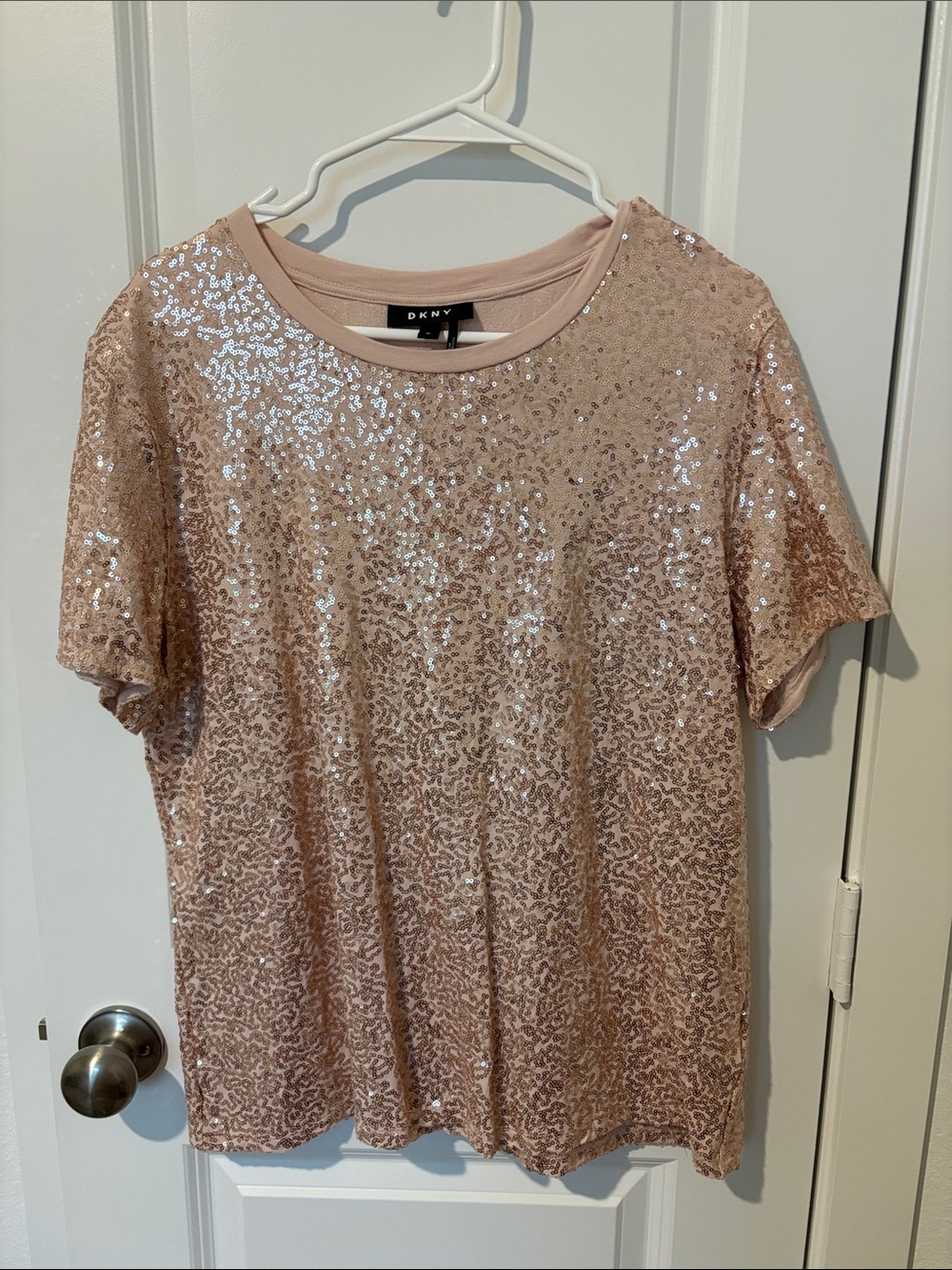 DKNY Rose Gold Sequin Short Sleeve Tee